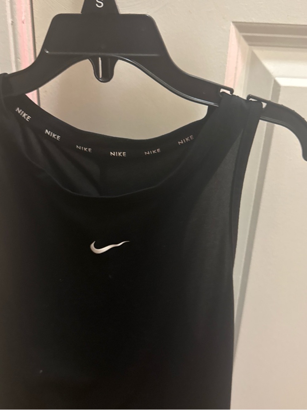 Nike Black Tank with White Swoosh and Repeating Logo Trim